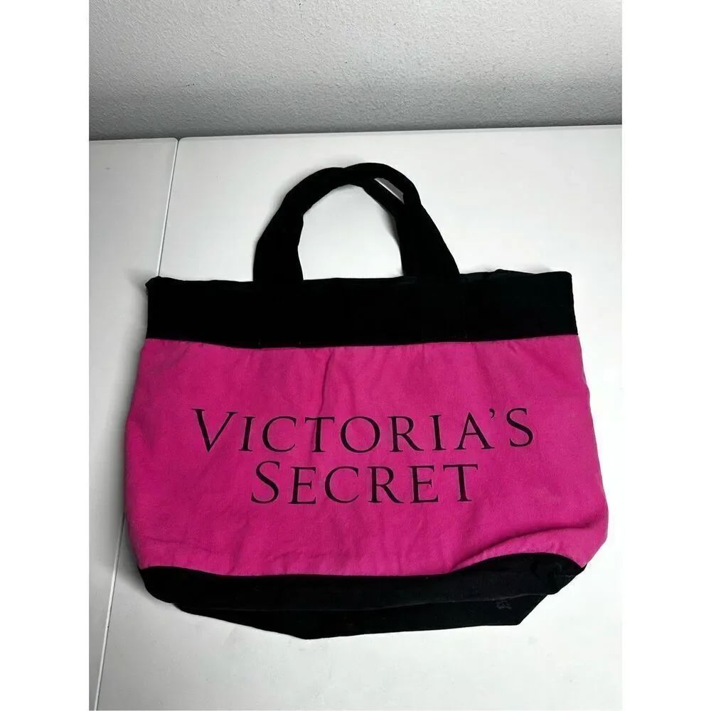 Victoria's Secret Tote Pink Red Black Beach Travel Bag VS Logo See Description